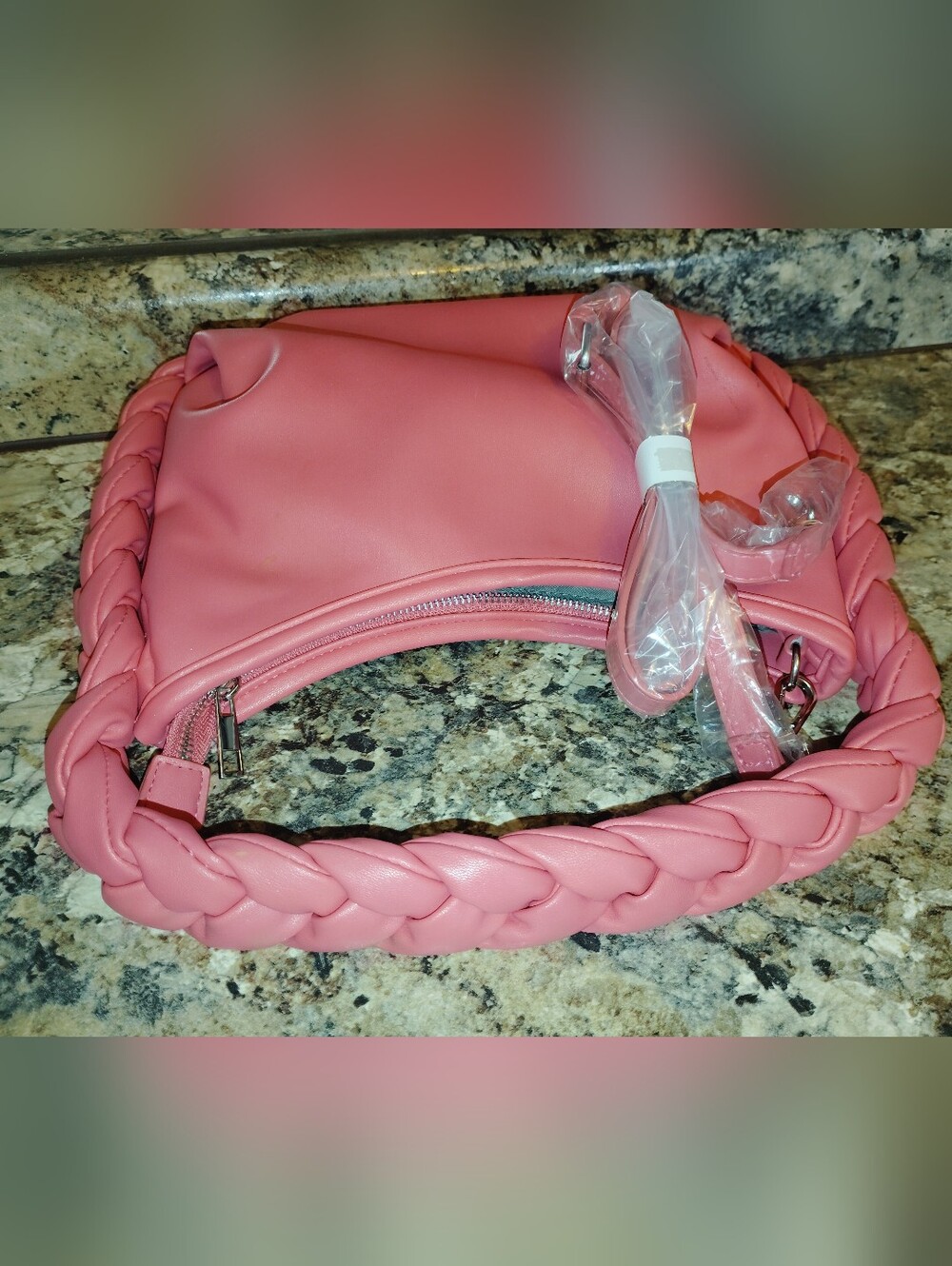 Stylish Pink Braided-Handle Shoulder Bag 🛍️ New - Picture 3 of 6